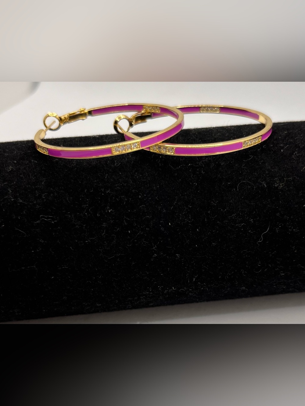 Classic Gold-Tone Hoop Earrings with Orchid Enamel & Crystal Accents